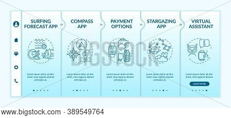 Smartwatch Capabilities Onboarding Vector Template. Compass App. Virtual Assistant. Stargazing App. 