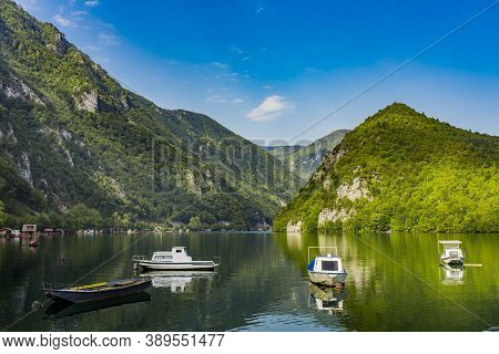 View At Perucac Artificial Lake On The Drina River In Serbia