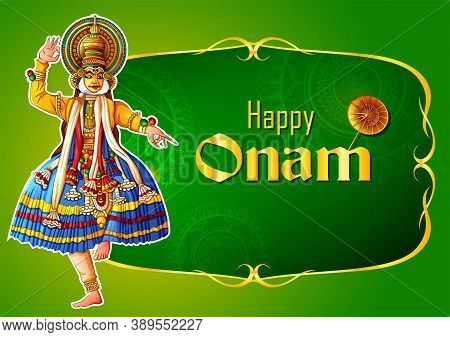 Vector Design Of Kathakali Dancer On Happy Onam Festival Background Of Kerala South India In Indian 