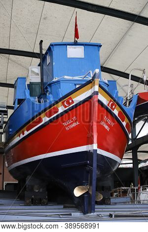 Istanbul, Turkey - September 20, 2020: Tekel 15 Cargo Ship In Rahmi M. Koc Industrial Museum. Koc Mu