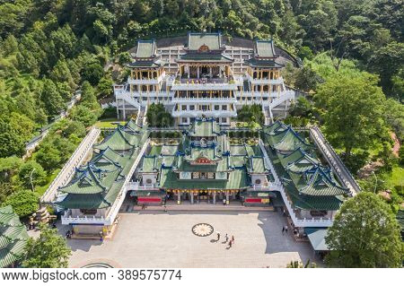 Nantou, Taiwan - September 15th, 2019: aerial view of famous landmark of BaoHu Dimu Temple at Puli, Nantou, Taiwan, Asia