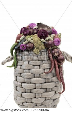 Beautiful Decoration Floral Composition Or Bouquet Of Seasonal Vegetables Green And Red Pepper. With