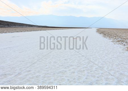 Salt Flats On Badwater Dry Lakebed Taken In Death Valley National Park, Ca