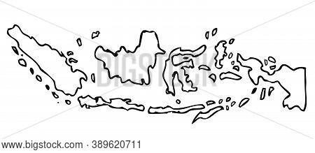 Hand Draw Sketch Outline Sketch Map Indonesia, Isolated On White.