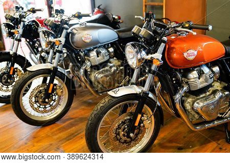 Bordeaux , Aquitaine / France - 10 10 2020 : Royal Enfield Interceptor 650 Twin Motorbike Touring Bi