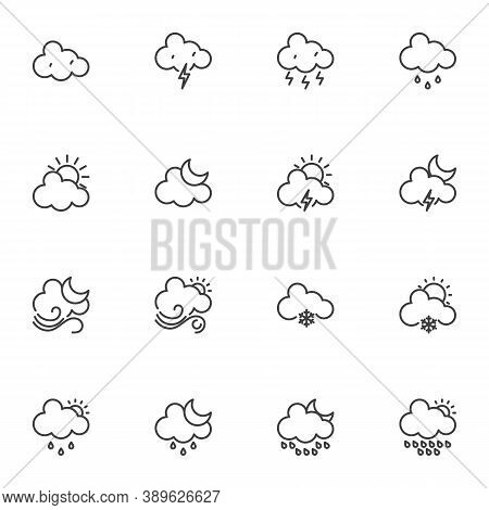 Weather Cloud Line Icons Set, Outline Vector Symbol Collection, Linear Style Pictogram Pack. Signs, 