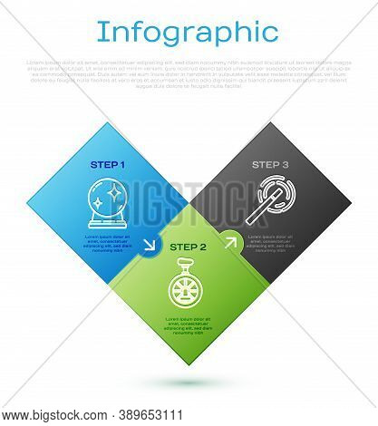 Set Line Magic Ball, Magic Wand And Unicycle Or One Wheel Bicycle. Business Infographic Template. Ve