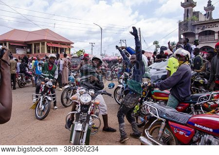 Lagos, Nigeria - October 12, 2020: Group Of Nigerian Youths Protesting Around The City About End Sar