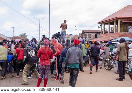 Lagos, Nigeria - October 12, 2020: Group Of Nigerian Youths Protesting Around The City About End Sar