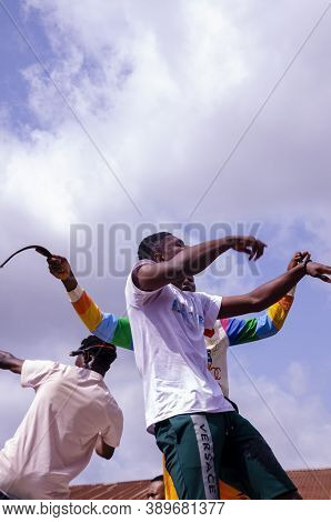 Lagos, Nigeria - October 12, 2020: Group Of Nigerian Youths Protesting Around The City About End Sar
