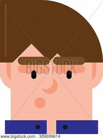 Flat Boy Face With Supprising Expression Vector, Illustration.