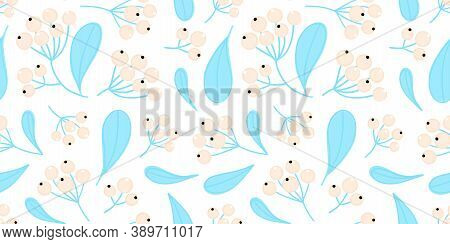 Floral Seamless Pattern With Panicles Of Berries. Colorful Repeating Background With Plant. Design F