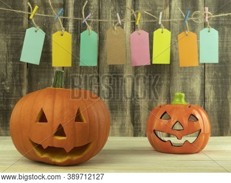 Holiday Pumpkin Lanterns Are Hand Carved. Fresh Pumpkin Lanterns Are Hand Carved As Background With 