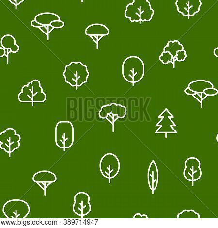 Trees Signs Thin Line Concept Seamless Pattern Background Include Of Pine, Oak And Firtree. Vector I