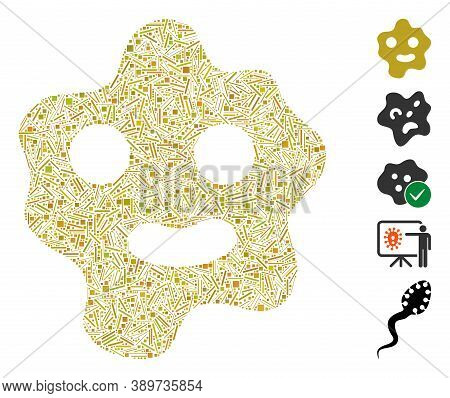 Line Mosaic Based On Ameba Icon. Mosaic Vector Ameba Is Composed With Scattered Line Items. Bonus Ic