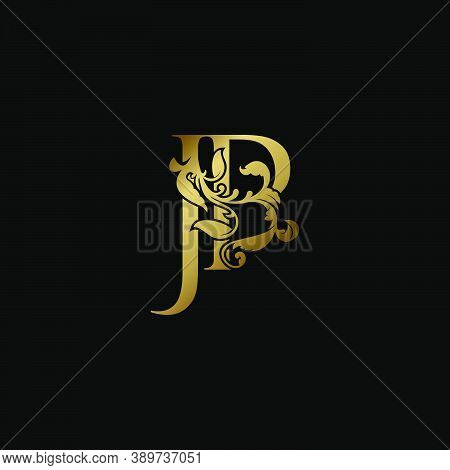 Elegance Luxury Deco Letter J And P, Jp Golden Logo Vector Design, Alphabet Font Initial In Art Deco