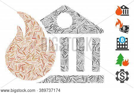 Dash Mosaic Based On Bank Fire Conflagration Icon. Mosaic Vector Bank Fire Conflagration Is Composed
