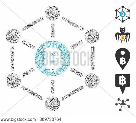Dash Collage Based On Bitcoin Finance Netwok Icon. Mosaic Vector Bitcoin Finance Netwok Is Composed 