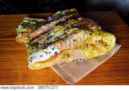 Authentic Chinese Breakfast Street Food Jianbing Crepe