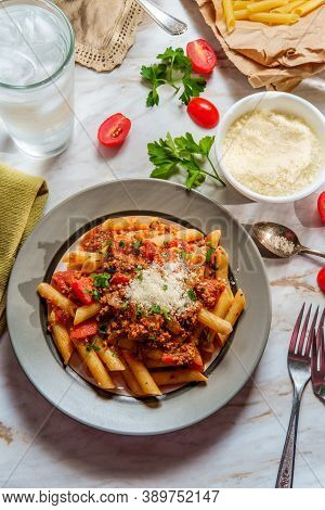 Authentic Italian Dinner Penne Ragu Alla Bolognese