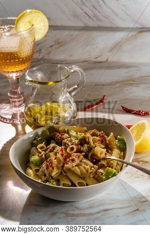 Sausage And Chopped Broccoli Penne Ragu Alla Bolognese With Lemonade