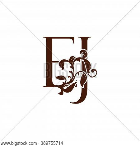 Initial Letter E And J, Ej Luxury Logo Icon, Monogram Vintage Design  With Tropical Nature Leaves El