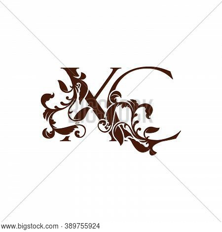 Initial Letter X And C, Xc Luxury Logo Icon, Monogram Vintage Design  With Tropical Nature Leaves El