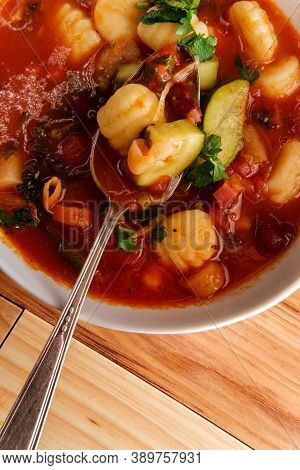 Hearty Italian Minestrone Soup With Gnocchi And Vegetables