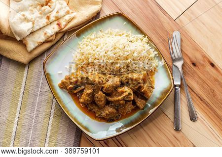Authentic Indian Goat Korma Curry With Jasmine Rice