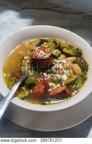 Mediterranean Green Castelvetrano Escarole Navy Bean And Sausage Soup