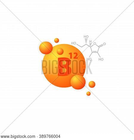 Vitamin B12 Icon. Dietary Supplement. Health Care Button. Capsule. Vector On Isolated White Backgrou