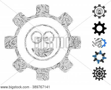 Hatch Mosaic Based On Service Gear Laugth Smile Icon. Mosaic Vector Service Gear Laugth Smile Is For