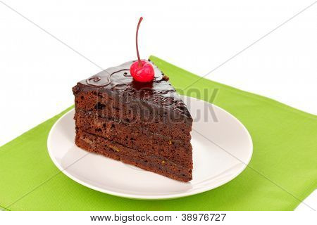 Çikolata sacher kek yakın beyaz izole