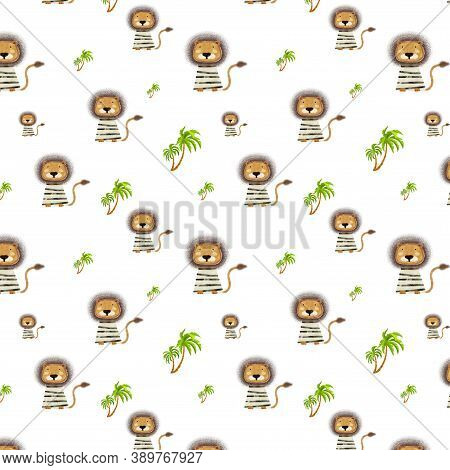 Cute Lion Cartoon Pattern Illustration. Print For Notebook, Fabrics, Textiles And Gift Wrapping Baby