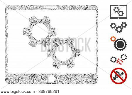 Dash Collage Based On Tablet Settings Gears Icon. Mosaic Vector Tablet Settings Gears Is Designed Wi