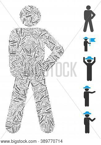 Line Mosaic Based On Audacity Pose Icon. Mosaic Vector Audacity Pose Is Composed With Random Dash Sp
