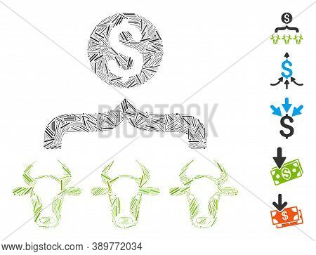 Hatch Mosaic Based On Cattle Result Money Icon. Mosaic Vector Cattle Result Money Is Formed With Ran