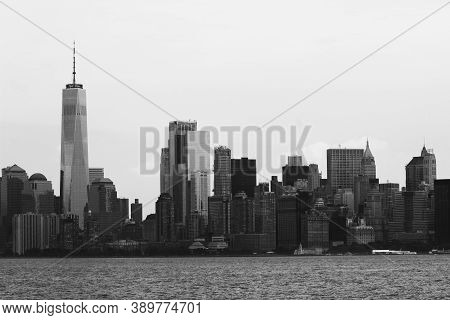 The New York City Skyline In Black And White.