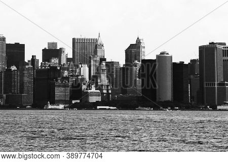 The New York City Skyline In Black And White.