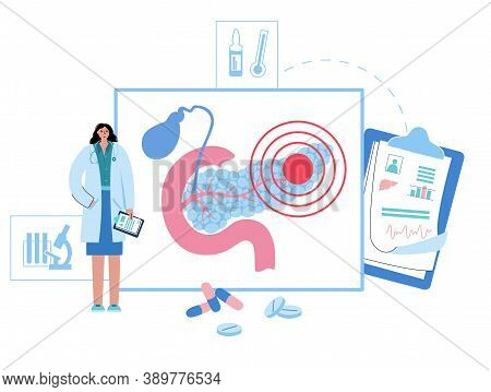 Pain Or Inflammation In Pancreas. Gastrointestinal Clinic Logo. Doctor Appointment, Treatment And Pa