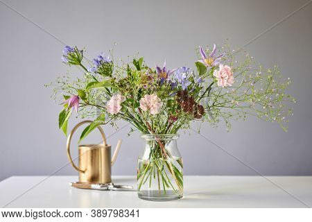 Bouquet 006, Step By Step Installation Of Flowers In A Vase. Flowers Bunch, Set For Home. Fresh Cut 