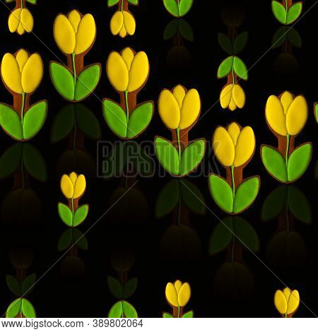 Gingerbread Cookies In The Shape Of A Tulip. Cookies In The Shape Of A Spring Flower On A Black Back