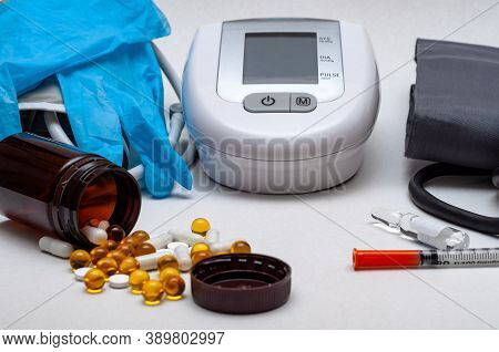 Different Medical Objects On White Background. Health Care.