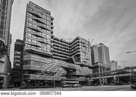 Singapore - December 3, 2019:  Main View Of Funan Shopping Mall Building. Funan Is A Mixed Used Deve