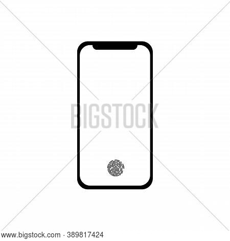 Smartphone With Touch Id. Black Icon On White Background. Vector Eps10