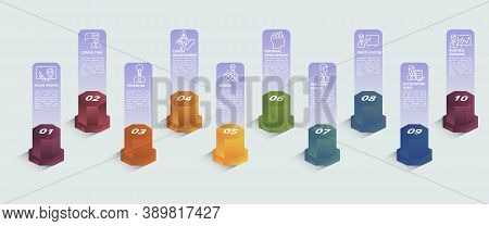 Infographic Business Training Template. Icons In Different Colors. Include Online Training, Consulti