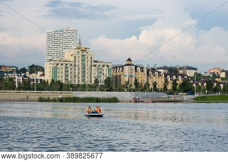 Kazan, Russia - July 16, 2018: Embankment Of The Lake Nizhny Kaban In The Historical Center Of Kazan