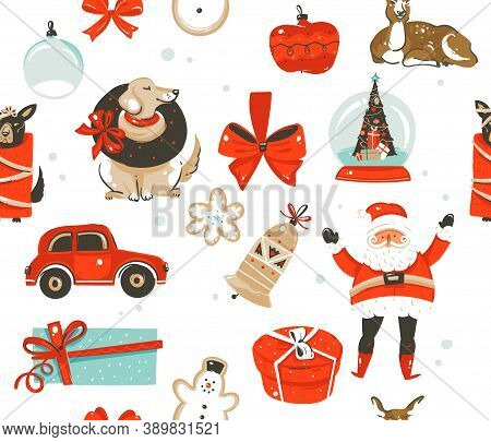 Hand Drawn Vector Abstract Fun Stock Flat Merry Christmas, And Happy New Year Time Cartoon Festive S