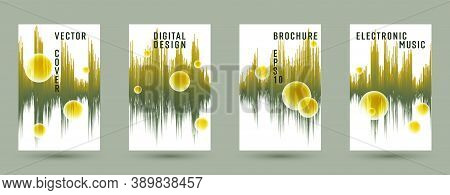 Music Covers Set With Sound Wave Background.  Abstract Audio Record Amplitude.  Distorted Sound Wave