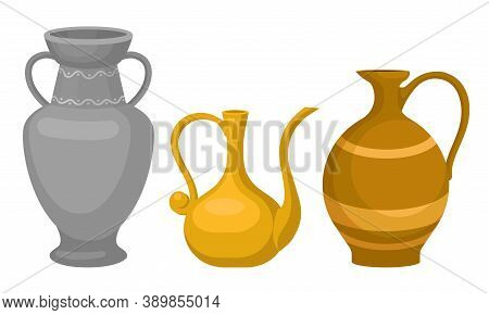 Ceramic Pitchers As Container For Pouring Liquids Vector Set